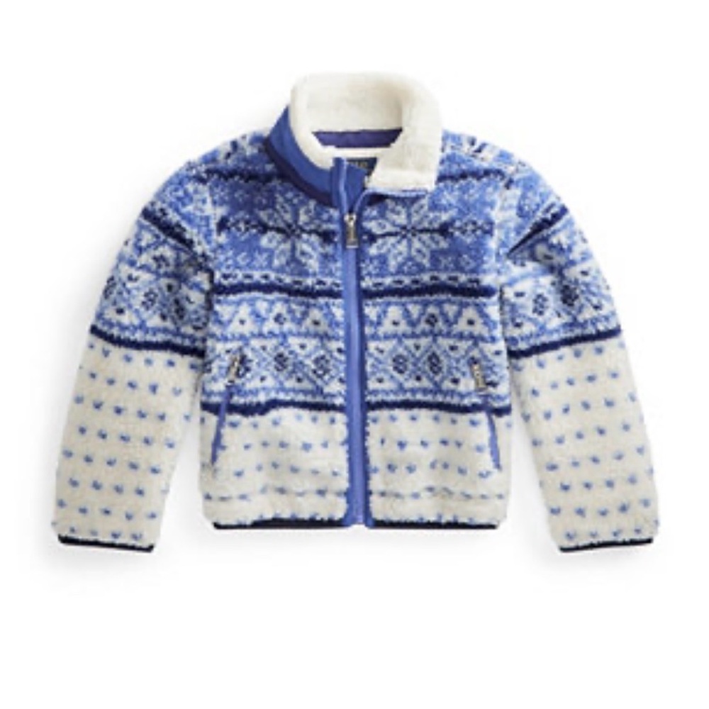 Polo by Ralph Lauren Cream Sherpa Lined Jacket with Navy Trim